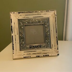 Pier1 decorative photo frame with "diamonds" in it. Distressed white wood outer